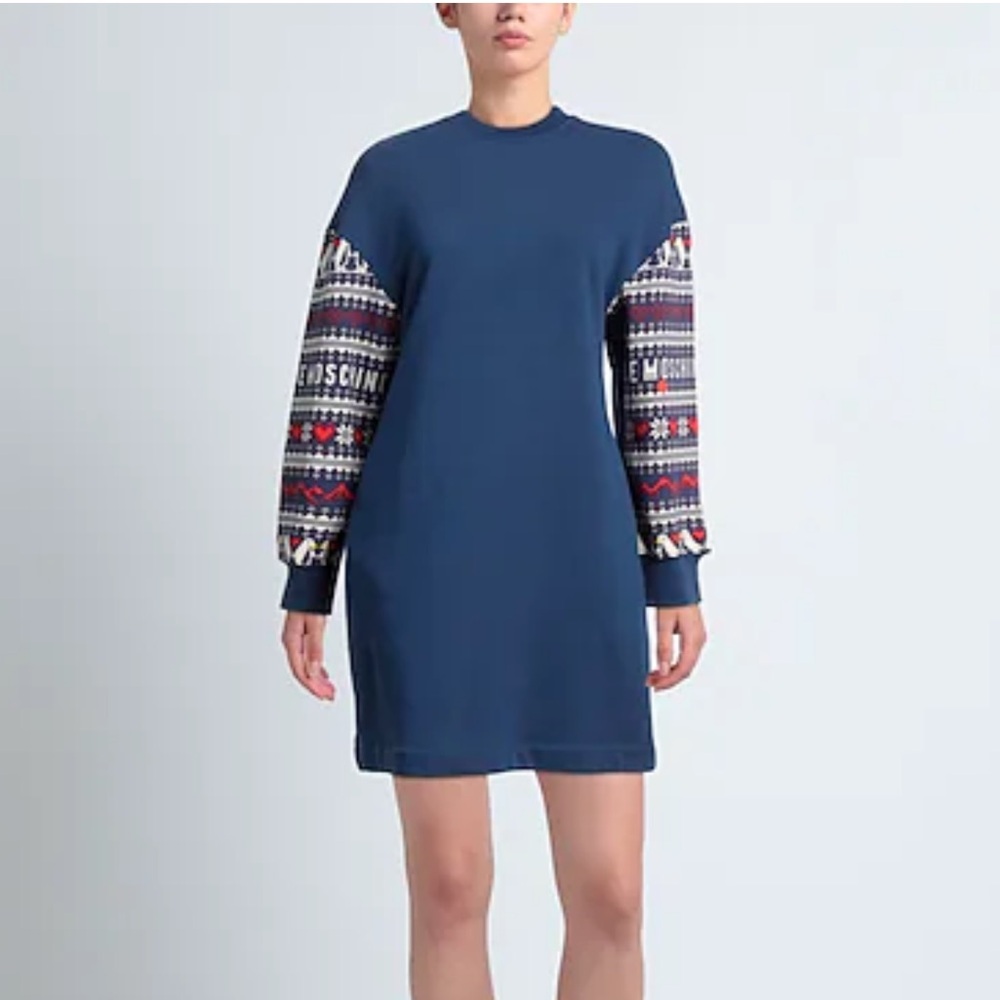 New Moschino logo fair aisle sweater dress